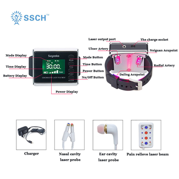 Home Laser Wrist Cold Laser Blood Pressure Watch Silver &amp; Black